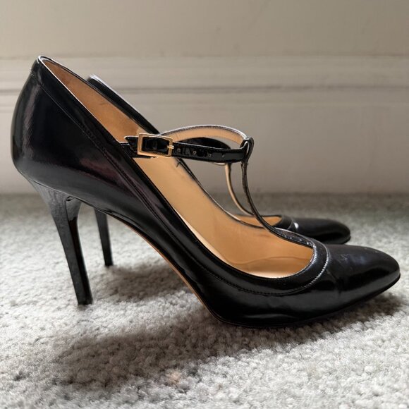 Jimmy Choo T-Strap Stiletto Mary Jane Black Patent Leather Pumps - Picture 2 of 9